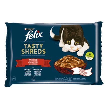 FELIX® Tasty Shreds Wiejskie smaki z wołowiną i kurczakiem