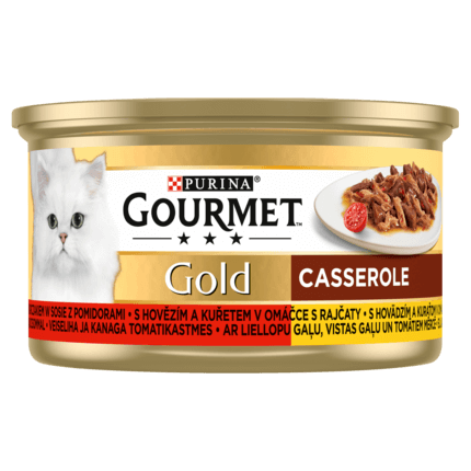 Gourmet® Gold Karma dla kotów casserole z wołowiną i kurczakiem w sosie z pomidorami 85 g
