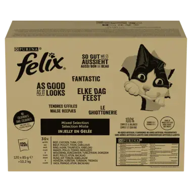 Felix Fantastic Karma dla kotów wybór smaków w galaretce 10,2 kg (120 x 85 g)