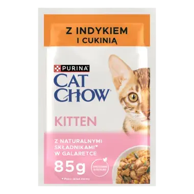 Purina® Cat Chow® Purina® Cat Chow® Kitten, delikatne kawałki w galaretce z indykiem i cukinią Pełnoporcjowa karma dla kociąt