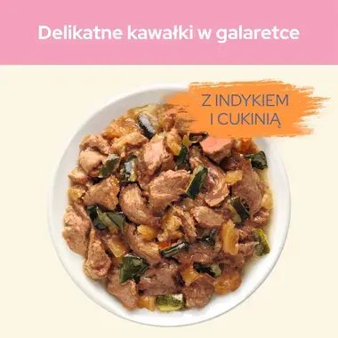 Purina® Cat Chow® Purina® Cat Chow® Kitten, delikatne kawałki w galaretce z indykiem i cukinią Pełnoporcjowa karma dla kociąt