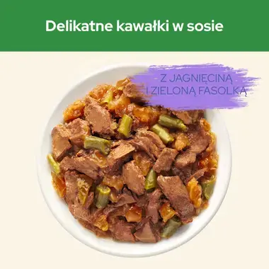 Purina® Cat Chow® Purina® Cat Chow®  Sterilised, delikatne kawałki w sosie Z jagnięciną i zieloną fasolką Pełnoporcjowa karma