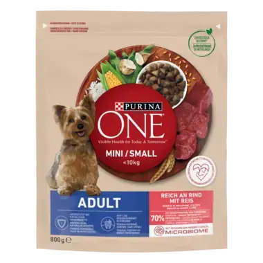 Purina ONE® Mini <10 kg Adult, bogata w wołowinę